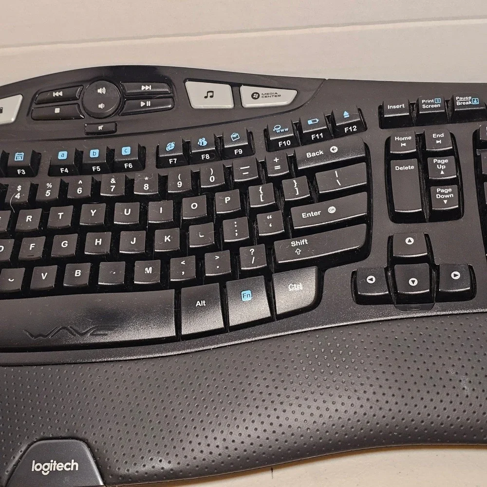 Logitech K350 Wireless Wave Ergonomic Keyboard Black Tested Works No USB Dongle